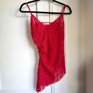 Pull&Bear Red Lace Asymmetric Camisole